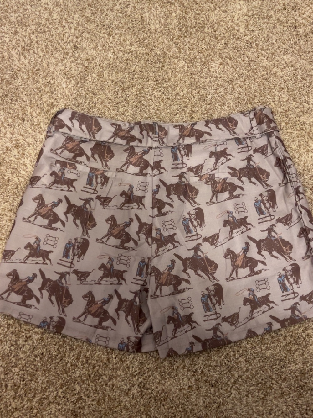 Women's Equestrian Print Shorts in Taupe and Brown